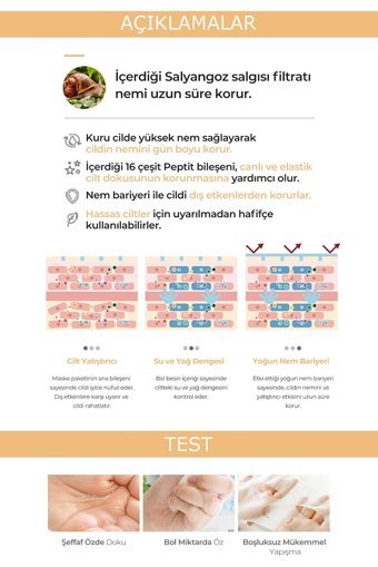 Pekah Salyangoz Özlü 16 Peptit Nemlendiricili Kağıt Yüz Maskesi 5x25 ml