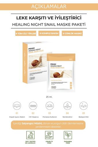Pekah Salyangoz Özlü 16 Peptit Nemlendiricili Kağıt Yüz Maskesi 5x25 ml