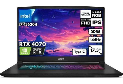 Msı Katana 17 I7-13620H 64-GB DDR5 2 TB SSD RTX4070 (8gb) 17.3" Fhd 144Hz Windows 11 Home Taşınabilir Bilgisayar B13VGK-1030XTRFR49 - 64 GB