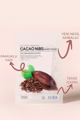 Tenzero Cilt Canlandırıcı Nemlendirici Ve Dengeleyici Kakao Şeffaf Pamuk Nemlendiricili Kağıt Yüz Maskesi 10x25 ml