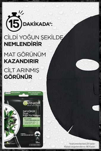 Garnier Siyah Çay Kömürlü Nemlendiricili Kağıt Yüz Maskesi