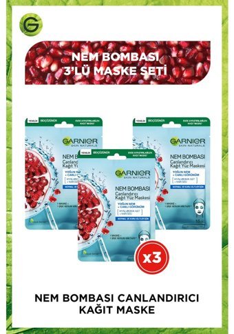 Garnier Canlandırıcı Nemlendiricili Kağıt Yüz Maskesi 3x28 gr