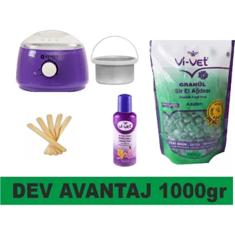 Semsa Waax Alfa 1+1 Boncuk Ağda Makinesi + Vivet Azulen Boncuklu Ağda + Spatula + Temizleme Yağı