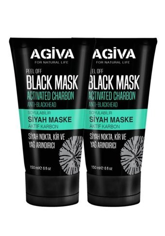 Agiva Aktif Karbon Siyah Maske Soyulabilir Krem Yüz Maskesi 2x150 ml