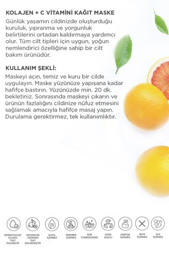 Derminix Kolajen + C Vitamini Nemlendiricili Kağıt Yüz Maskesi 5 Adet