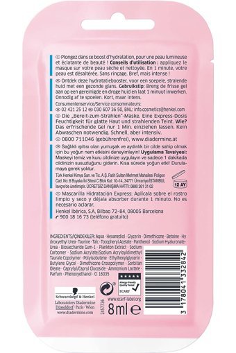 Diadermine Hydralist Express Hydration Nemlendiricili Kağıt Yüz Maskesi 8 ml