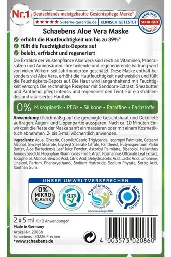 Schaebens Aloe Veralı Nemlendiricili Krem Yüz Maskesi 10 ml