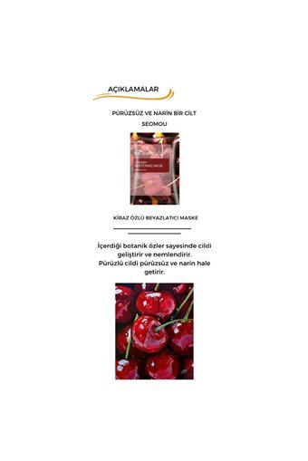 Seomou Cherry Whitening Mask Nemlendiricili Kağıt Yüz Maskesi 25 ml