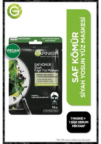 Garnier Skin Naturals Kömürlü Nemlendiricili Kağıt Yüz Maskesi 3 Adet