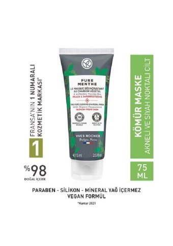 Yves Rocher Siyah Nokta Karşıtı Kömür Krem Yüz Maskesi 75 ml