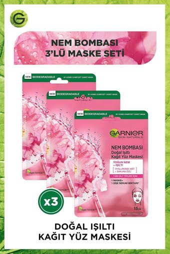 Garnier Işıltı Verici Nemlendiricili Kağıt Yüz Maskesi 3 Adet