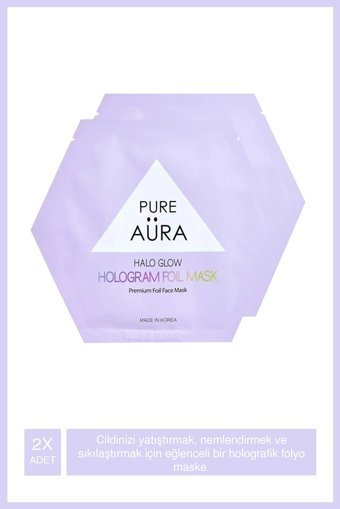 Pure Aura Halo Glow Hologram Foil Nemlendiricili Kağıt Yüz Maskesi 2 Adet