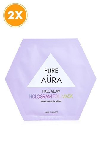 Pure Aura Halo Glow Hologram Foil Nemlendiricili Kağıt Yüz Maskesi 2 Adet