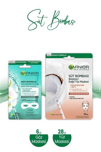 Garnier Süt Bombası Besleyici Nemlendiricili Kağıt Yüz Maskesi 28+6 gr