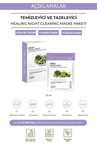Pekah 13 Bitki Özü İçeren Nemlendiricili Kağıt Yüz Maskesi 25 ml
