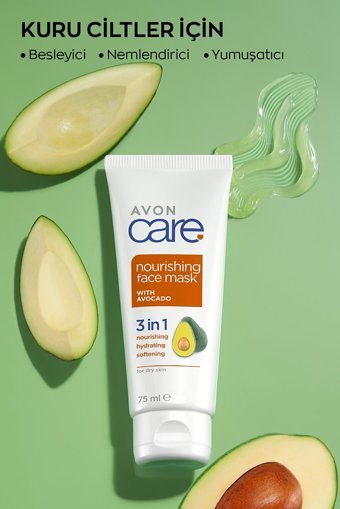 Avon Care Kuru Ciltler Için 3'Ü 1 Arada Avokado Özlü Nemlendiricili Krem Yüz Maskesi 75 ml
