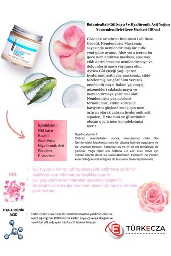 Botanicallab Gül Suyu Ve Hyalüronik Asit Aloe Veralı Nemlendiricili Krem Yüz Maskesi 100 ml