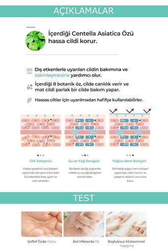 Pekah Centella Asiatica Ve 8 Bitki Özlü Nemlendiricili Kağıt Yüz Maskesi 5 Adet