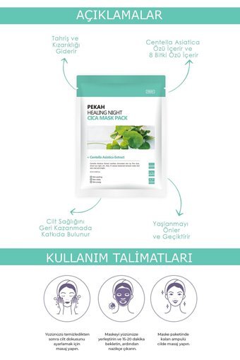 Pekah Centella Asiatica Ve 8 Bitki Özlü Nemlendiricili Kağıt Yüz Maskesi 5 Adet