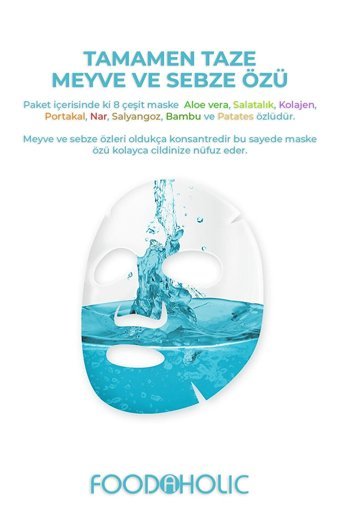 Foodaholıc 3D Kore Nemlendiricili Kağıt Yüz Maskesi 8 Adet