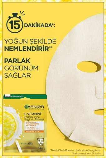 Garnier C Vitamini Parlaklık Verici Nemlendiricili Kağıt Yüz Maskesi 3 Adet