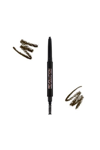Makeup Revolutıon Duo Define Kaş Lineri Medium Asansörlü Çift Taraflı Fırçalı İnce Uçlu Kaş Kalemi Kahverengi