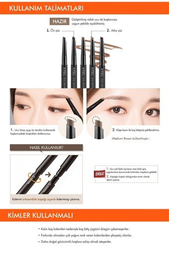 Missha A'Pıeu Edge Brow Pencil Medium Brown Asansörlü Çift Taraflı Fırçalı İnce Uçlu Kaş Kalemi Kahverengi
