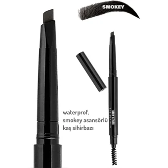 Wonderway Smokey Asansörlü Çift Taraflı Fırçalı İnce Uçlu Kaş Kalemi Siyah