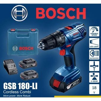 Bosch GSB 180-Li 18 V 2 Ah Kömürsüz Darbeli Çift Akülü Vidalama Makinesi + 25 Parça Vidalama Ucu Seti
