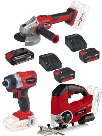 Einhel TE-CL 18 V 2.5 Ah Kömürsüz Darbeli Akülü Vidalama Makinesi + Axxio 18/125 Q Avuç Taşlama Te-js 18/80 Dekupaj 2x4.0+2.5ah Akülü Set