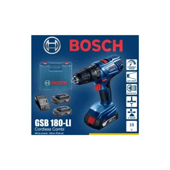 Bosch GSB 180-Li 18 V 2 Ah Kömürsüz Darbeli Çift Akülü Vidalama Makinesi + 32 Parça Vidalama Ucu Seti