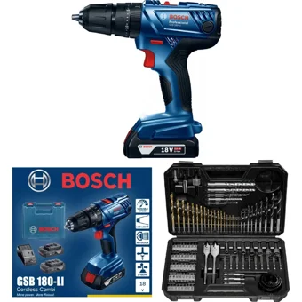 Bosch GSB 180-Li 18 V 2.0 Ah Kömürsüz Darbeli Akülü Vidalama Makinesi + 103 Parça Vidalama Ucu Seti