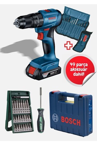 Bosch GSB 185-Li 18 V 2.0 Ah Kömürsüz Darbeli Akülü Vidalama Makinesi + + 49 Parça Uç