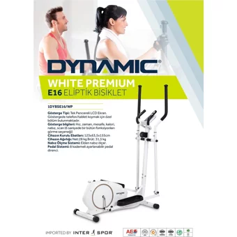 Dynamic E16 Premıum 100 kg Kapasiteli Manyetik Dikey Kondisyon Bisikleti Beyaz