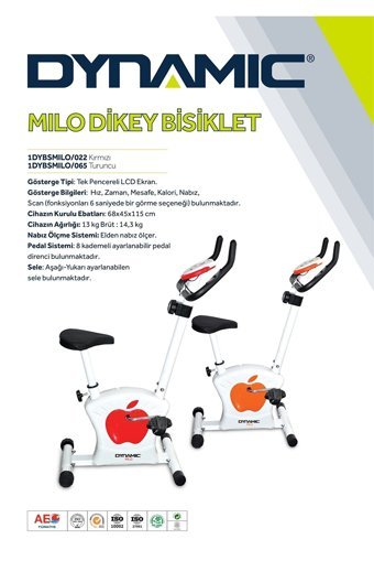 Dynamic Milo 1Dybsmılo/022 90 kg Kapasiteli Koltuklu Manyetik Dikey Kondisyon Bisikleti Beyaz-Kırmızı