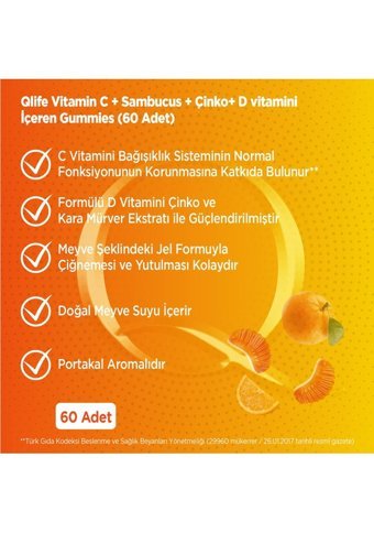Qlife Vitamin C Sambucus Portakal Çocuk Yetişkin 60 Adet