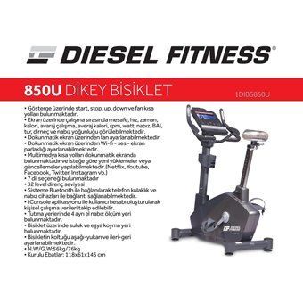 Diesel Fitness 850U 80 kg Kapasiteli Koltuklu Mekanik Dikey Kondisyon Bisikleti Siyah