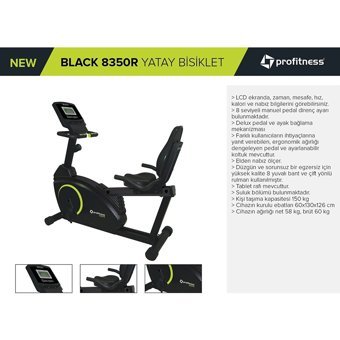 Profitness 8350R Black Collection 150 kg Kapasiteli Manuel Manyetik Dikey Kondisyon Bisikleti Siyah