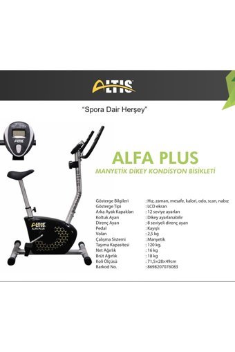 Altis Alfa Plus 120 kg Kapasiteli Koltuklu Manyetik Dikey Kondisyon Bisikleti Siyah