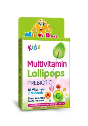 Multiball Multıvıtamın Lollıpops +Prebıotıc Elma Çocuk Vitamin Mineral 7 Adet