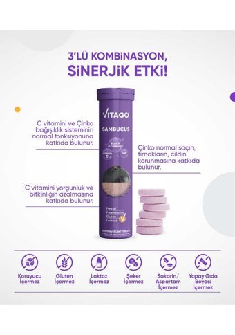 Vitago Sambucus Vitamin C.Çinko Karamürverli Yetişkin 20 Adet