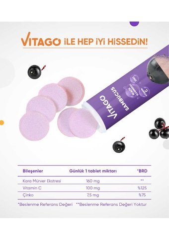 Vitago Sambucus Vitamin C.Çinko Karamürverli Yetişkin 20 Adet