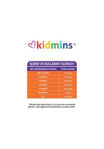 Kidmins Beta Glukan Ve Multivitamin Çocuk Vitamin 3x24 Adet