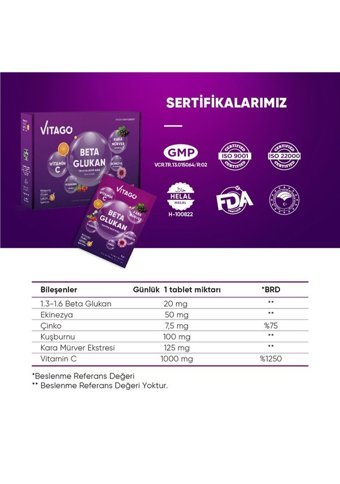 Vitago Beta Glukan Karamürverli Yetişkin 10 Adet