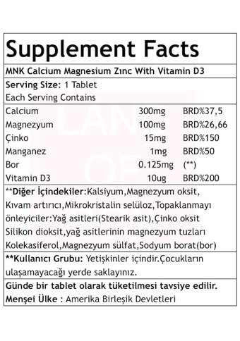 Mnk Calsıum Magnesıum Zınc Yetişkin 240 Adet