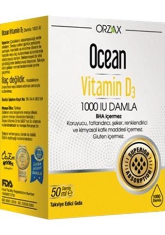 Ocean Vitamin D3 1000 Iu Zeytinyağı Çocuk Yetişkin 50 ml