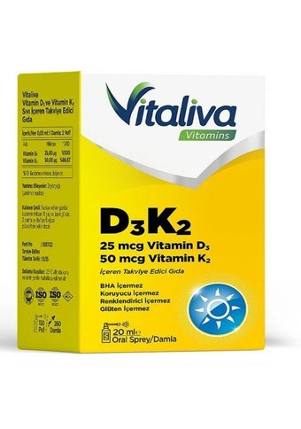 Vitaliva D3K2 Çocuk Yetişkin 20 ml