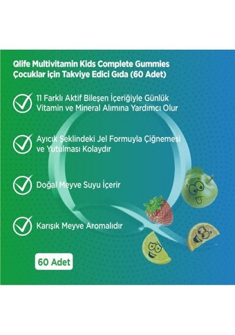 Qlife Multivitamin Kids Karışık Meyve Çocuk Vitamin 60 Adet