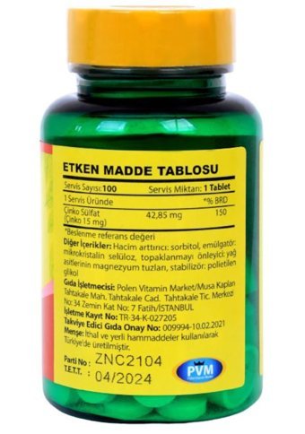 Vitapol Zinc Yetişkin Mineral 100 Adet