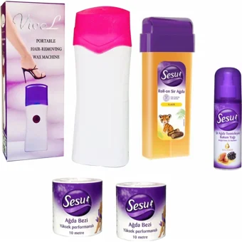 Sesu 1+1 Roll-On Ağda Makinesi + Klasik Kartuş Ağda + 2xAğda Bezi + Temizleme Yağı